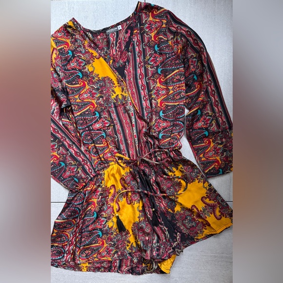 Earthbound Paisley Pattern Romper with Yellow Accents - Picture 1 of 7